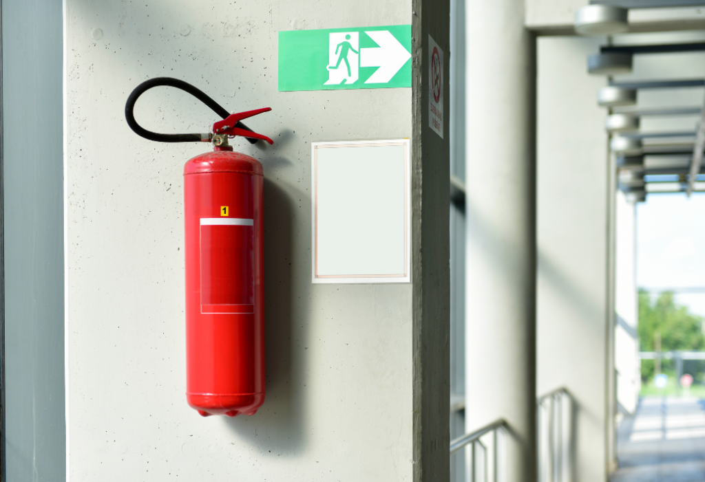Fire extinguisher and escape route